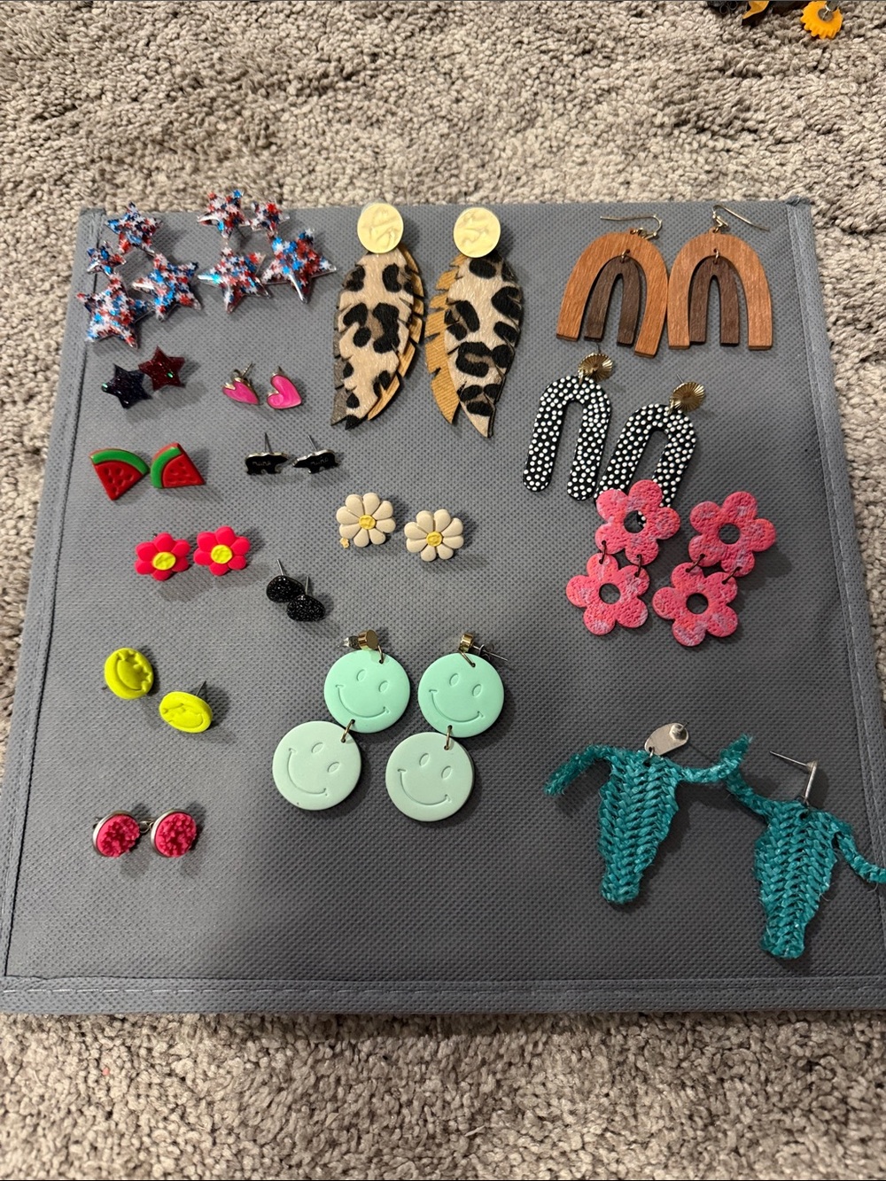 Colorful Assorted Earring Set - Floral, Smiley, Leopard, Wood